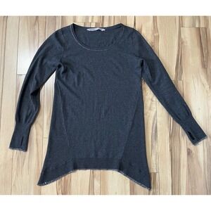 Athleta Tunic Cotton Cashmere Blend Sweater Shark Bite Hem Glitter Trim Sz Small
